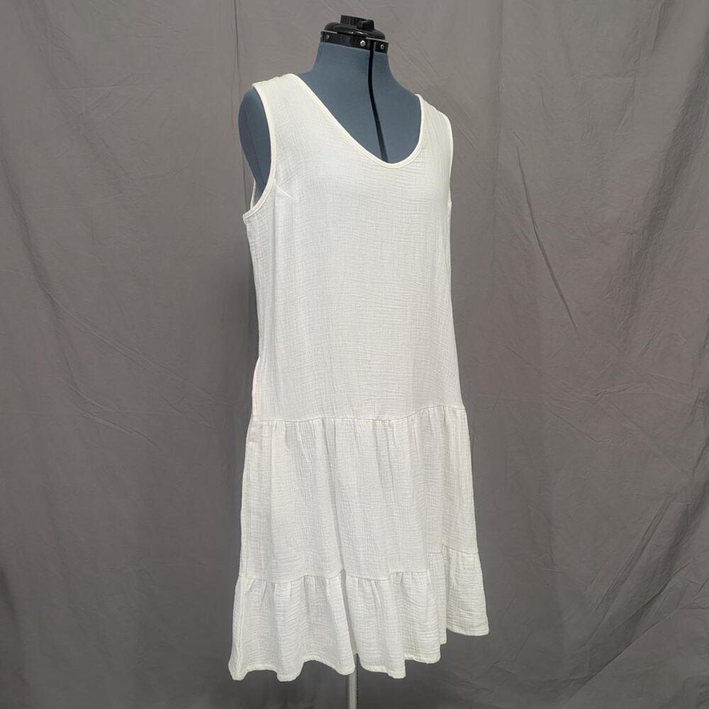 NWT J. Valdi white tiered sleeveless cotton‑blend dress, size L
